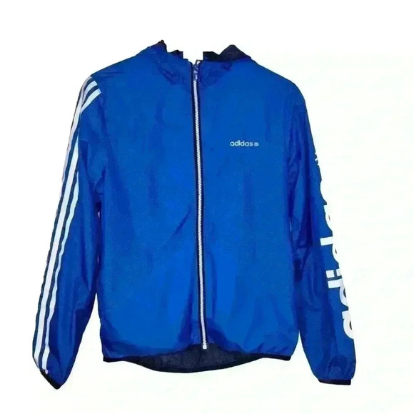 adidas Jackets & Blazers - Adidas Neo Windbreaker Jacket Junior/Medium Blue Polka Dot Full Zip